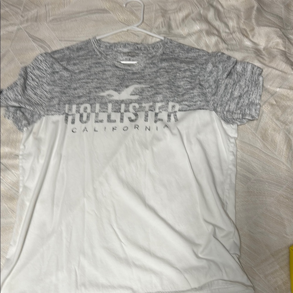 Hollister Gray and White Short Sleeve Tee